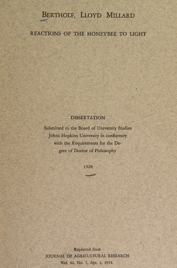 Cover for Reactions of the Honeybee to Light